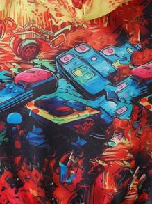 Chaqueta con capucha casual y holgada para bebés niños con estampado de graffiti, forro térmico, adecuada para bebés de 6 meses a 3 años, ropa de exterior para invierno