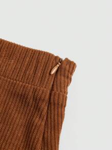 SHEIN Clasi Plus Size Women's Corduroy Front Slit A-Line Skirt