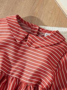 Blossori Young Girl Peter Pan Collar Long Sleeve Striped Minimalist Casual Dress, For Christmas - Red - View 5