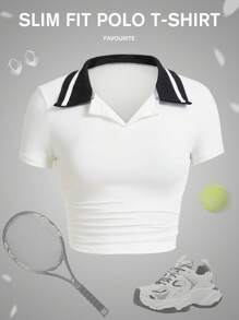 Easithlete Áo thun polo thể thao bó sát dành cho nữ, áo thun cổ sọc tay ngắn tập yoga, trang phục đi làm hàng ngày thoải mái, áo phông dễ thương và gợi cảm để chạy bộ, tập gym, thể dục, chơi golf, quần vợt - Nhiều màu - Xem 1