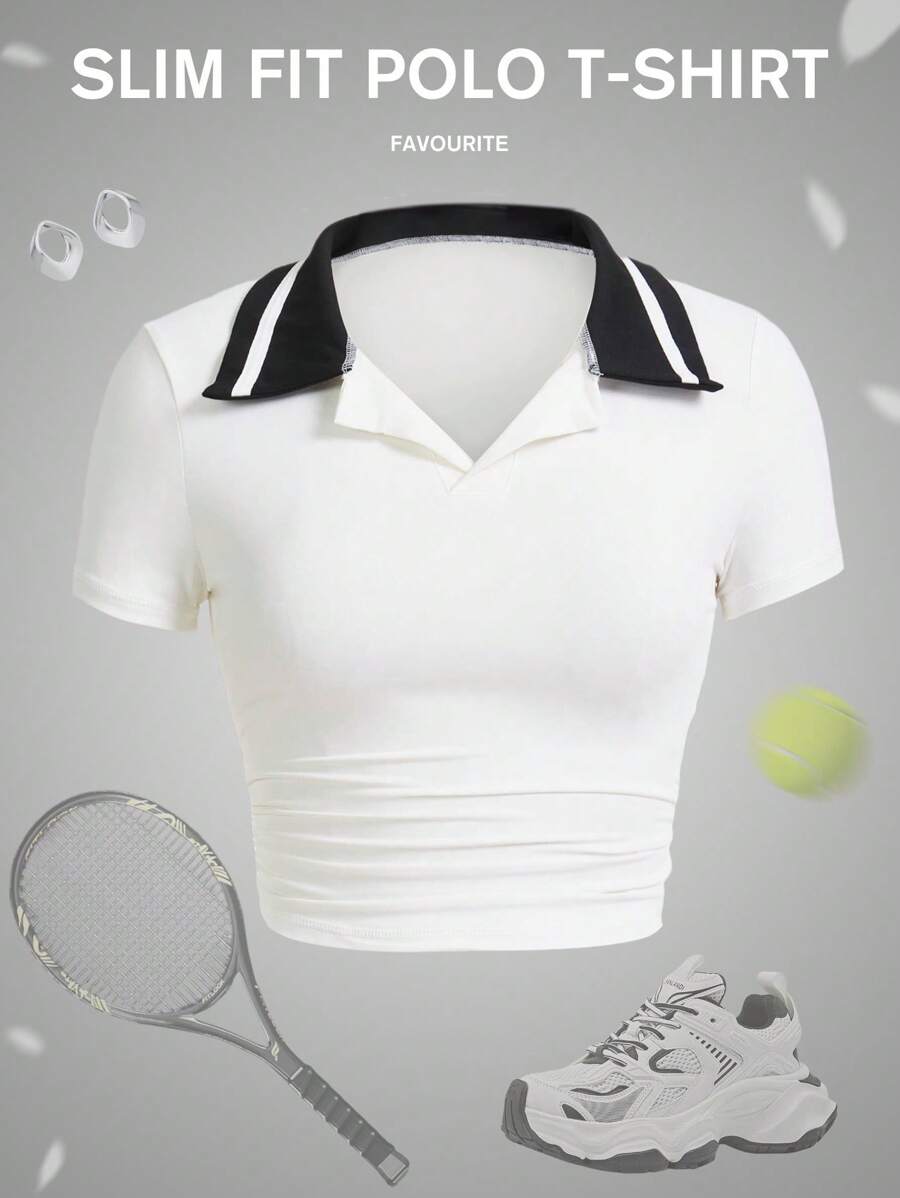 Easithlete Áo thun polo thể thao bó sát dành cho nữ, áo thun cổ sọc tay ngắn tập yoga, trang phục đi làm hàng ngày thoải mái, áo phông dễ thương và gợi cảm để chạy bộ, tập gym, thể dục, chơi golf, quần vợt - Nhiều màu - Xem 1