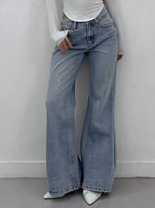 DAZY Women's Front Button Pocket Casual Flare Leg Jeans - Light Wash - View 1