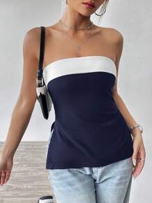 SHEIN EZwear Women's Summer Black Y2k Color Block Tube Top