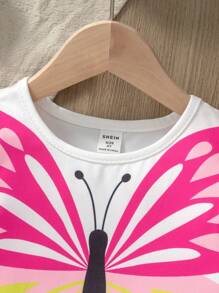 2pcs Young Girl' Casual Butterfly Print Flutter Sleeve T-Shirt And Leggings Set Summer Holiday - Multicolor - View 5