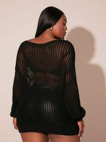 SHEIN SXY 大码圆领长袖 3D 花卉装饰宽松休闲毛衣