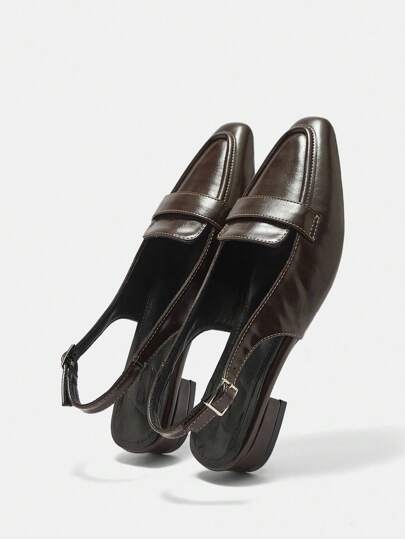 CUCCOO BIZCHIC 棕色方头一脚蹬带扣平底休闲女鞋