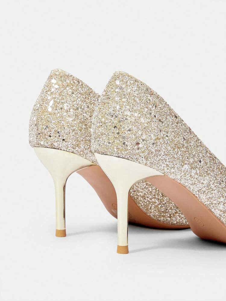 CUCCOO HITCHD Zapatos de tacón alto de punta afilada con decoración de malla con brillos y rhinestones en forma floral, románticos, elegantes y de lujo, aptos para bodas, banquetes y fiestas, color dorado champán para el Día de San Valentín