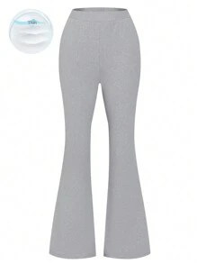 SHEIN LUNE Women's Drawstring Flare Pants, Long - Light Grey - View 1