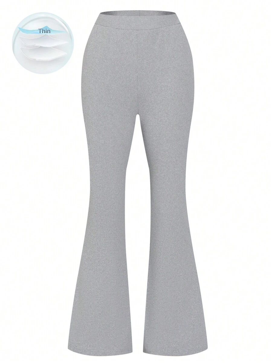 SHEIN LUNE Women's Drawstring Flare Pants, Long - Light Grey - View 1