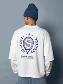 SUMWON Crop Fit Double Layer Sleeve Tee With Graphic Print - White - View 1