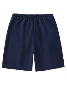 Manfinity Homme شورت رجالي بخصر مطاطي أبيض اللون مع جيوب ، كاجوال - أزرق بحري - مشاهدة 2