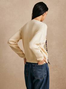 Poéselle Women's Casual Leopard Pattern Tie Solid Color Cardigan, Autumn