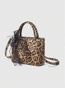 ROMWE J-Fashion Women Leopard Print Tote Bag, Casual & Chic Daily Handbag