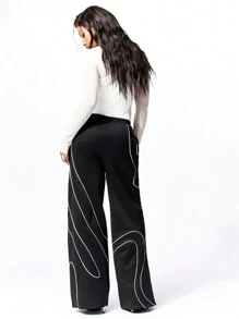 SUMWON WOMEN Pantalon de jogging premium à jambes larges avec design de passepoil contrasté. Pantalon de survêtement pour la détente, l'entraînement, le yoga et la danse