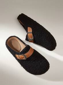 Solecia Sepatu Loafer Wanita Sederhana Kasual Model Datar untuk Suasana Liburan Natal dan Tahun Baru, Musim Gugur dan Musim Dingin - Hitam - View 4