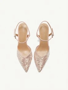 CUCCOO CHICEST Pink Glitter Pointed Toe Stiletto High Heel Sexy Ladies Pumps, Elegant And Graceful Style For Date Night Outfit - Apricot - View 8
