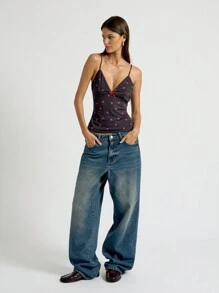 AiiRZ Valentines Cherry Printed Bow Detail Bust Cami Top - Black - View 6