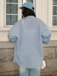 INAWLY 女士条纹落肩长袖单排扣休闲宽松上衣秋季