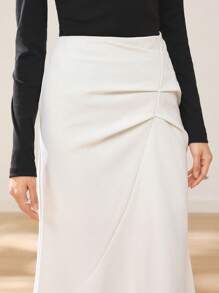 EastFlair Women Solid Color Simple Stylish Casual Mermaid Hem Midi Skirt, Everyday Wear