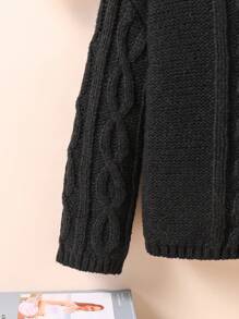 Tween Girl 秋季心形针织毛衣，时尚休闲圆领长袖套头衫 - 黑色 - 查看 5