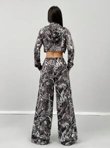 Coolane Conjunto de sudadera de manga larga y pantalón de chándal de camuflaje para mujer para otoño e invierno - Multicolor - Ver 2