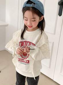 DAZY Young Girl Crew Neck Letter Print Knitted Sweatshirt - Beige - View 2