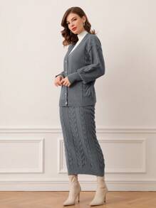 Modelyn 2pcs Women Knit Sweater Set, Solid Color Top And Mini Skirt