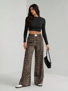 SHEIN Tall Women Leopard Print Casual Lounge Pants Graduation,Back To School Outfits,Graduation,Teacher Outfits For Women,Back To School - Brown - View 3