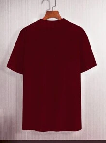 Manfinity Dauomo Men Solid Color Turtleneck Short Sleeve Casual T-Shirt, Versatile - Burgundy - View 2