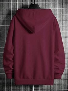 EURMUSE Cotton Men Letter Printed Regular Hoodie Sweatshirt - Burgundy - View 2