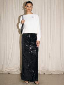 Váy Maxi Nhung Sequin Đêm Giao Thừa - màu đen - Xem 6