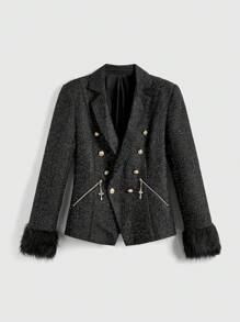 ROMWE J-Fashion Chaqueta tipo blazer casual y sencilla con botones delanteros y manga larga para mujer - Negro - Ver 1