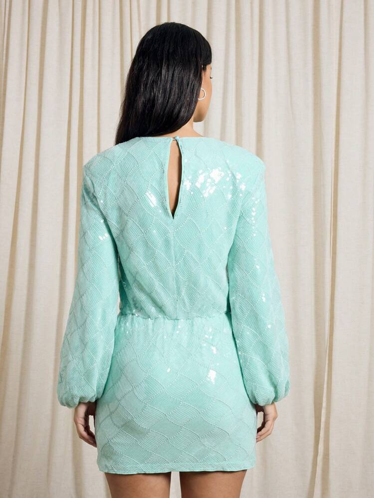 AiiRZ Sequin Mini Party Dress With Balloon Sleeves Bodycon Evening Special Occasion Nye Holiday Christmas Fashion Statement Piece