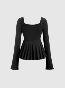 Sweetra Camiseta de manga larga con cordón vintage y adorable para mujer en otoño