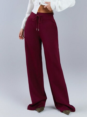 Athîral 女士纯色勃艮第色前系带口袋休闲裤，日常穿着