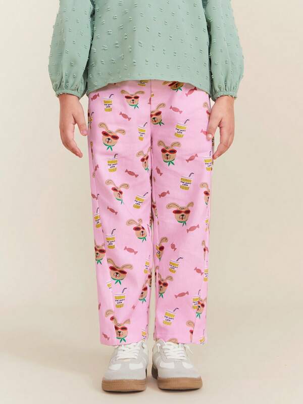 THE HAPPY LOOK Pantaloni casual cu imprimeu integral pentru fetiță, cu talie elastică, potriviti pentru purtarea zilnică