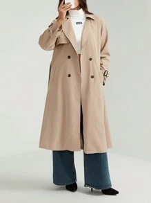 SHEIN Tall Elegancki trencz z długim rękawem i ściągaczem w talii, jesień/zima