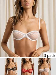 AiiRZ Set Of 3 Lace Balconette Bra - Multicolor - View 1