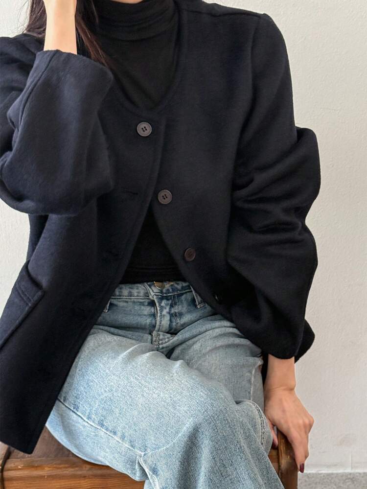 Loose Solid Color Short Women Overcoat Women Jacket,Fall Women Clothes Business Casual Woman Work Clothes