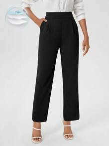 SHEIN Clasi Pantalones De Cintura Alta De Color Sólido Para Mujeres Con Bolsillos Oblicuos