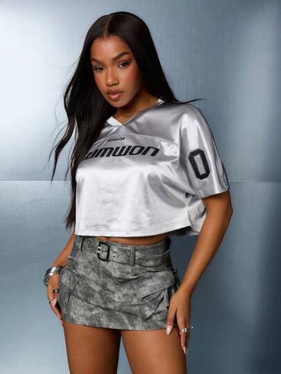 SUMWON WOMEN Y2K Futuristic PU Belted Mini Skirt With Pocket Detailing