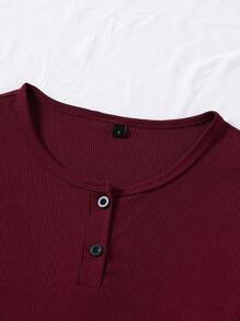 2 pezzi Set pigiama casual per ragazze e adolescenti, con top a maniche lunghe a costine e pantaloni a quadri, adatto per autunno/inverno - Multicolore - Visualizzare 4