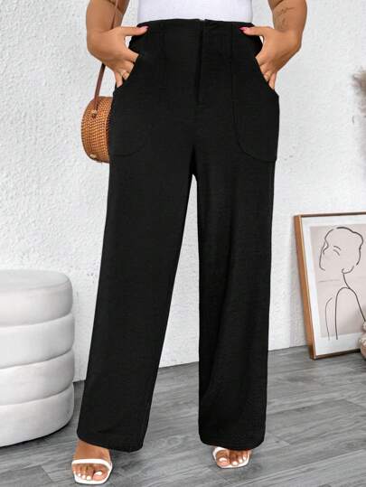 SHEIN VCAY 大码阔腿裤，女式高腰宽松工装裤，优雅休闲，春秋