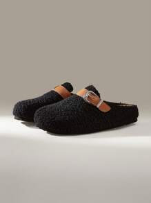 Solecia Sepatu Loafer Wanita Sederhana Kasual Model Datar untuk Suasana Liburan Natal dan Tahun Baru, Musim Gugur dan Musim Dingin - Hitam - View 2