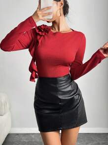 Elenzga 女士优雅长袖 T 恤，带有 3D 花卉装饰，适合派对和节日，秋冬季新年服装图案 T 恤女士春季上衣