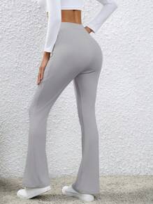 SHEIN LUNE Women's Drawstring Flare Pants, Long - Light Grey - View 2