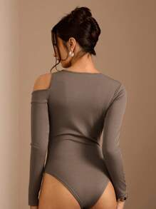 Glamine Women's Solid Color Open Shoulder Long Sleeve Bodysuit, Casual & Fashionable For Everyday Wear Fall Cloth For Women - Grey - View 2