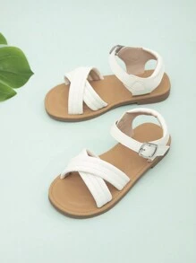 1 Pair Girl's Decorative Strap Flat Sandals With Hook-And-Loop - White - View 6