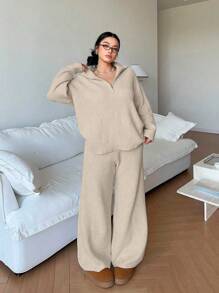 Flirla Casual Versatile Half-Zip Women Suit, Autumn/Winter New Fall Cloth For Women - Camel - View 4