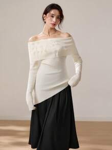 EastFlair Women's White Christmas Off Shoulder Butterfly Ornament Sweater
